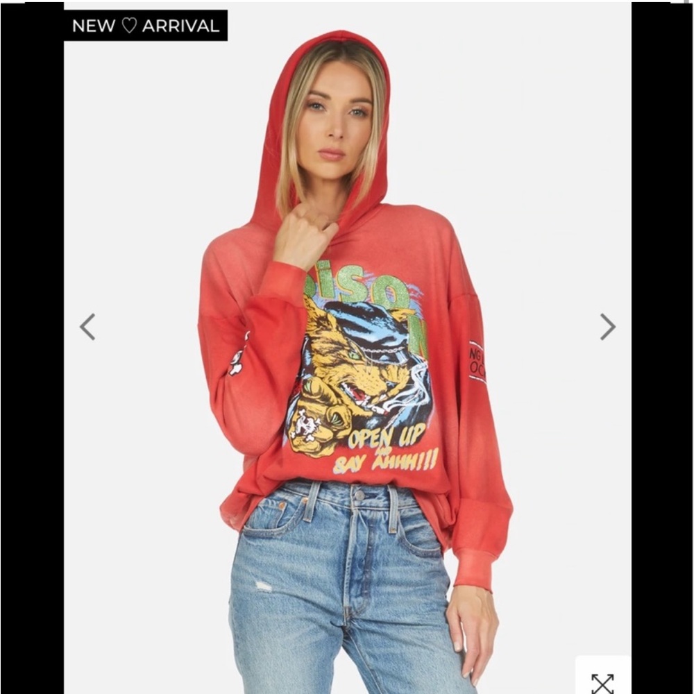 Lauren Moshi Poison Band Hoodie in Red Wash with Crystal Embellishments - Picture 2 of 8